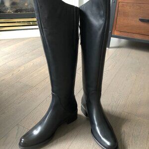 Duo Boots Classic Over The Knee Leather Boots with Back Zipper Black Size 40